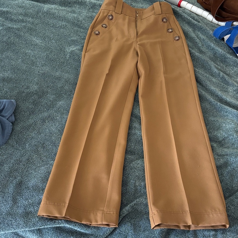 Sezane Tan Wide-Leg Pants (cropped to 5’1” with heels)
